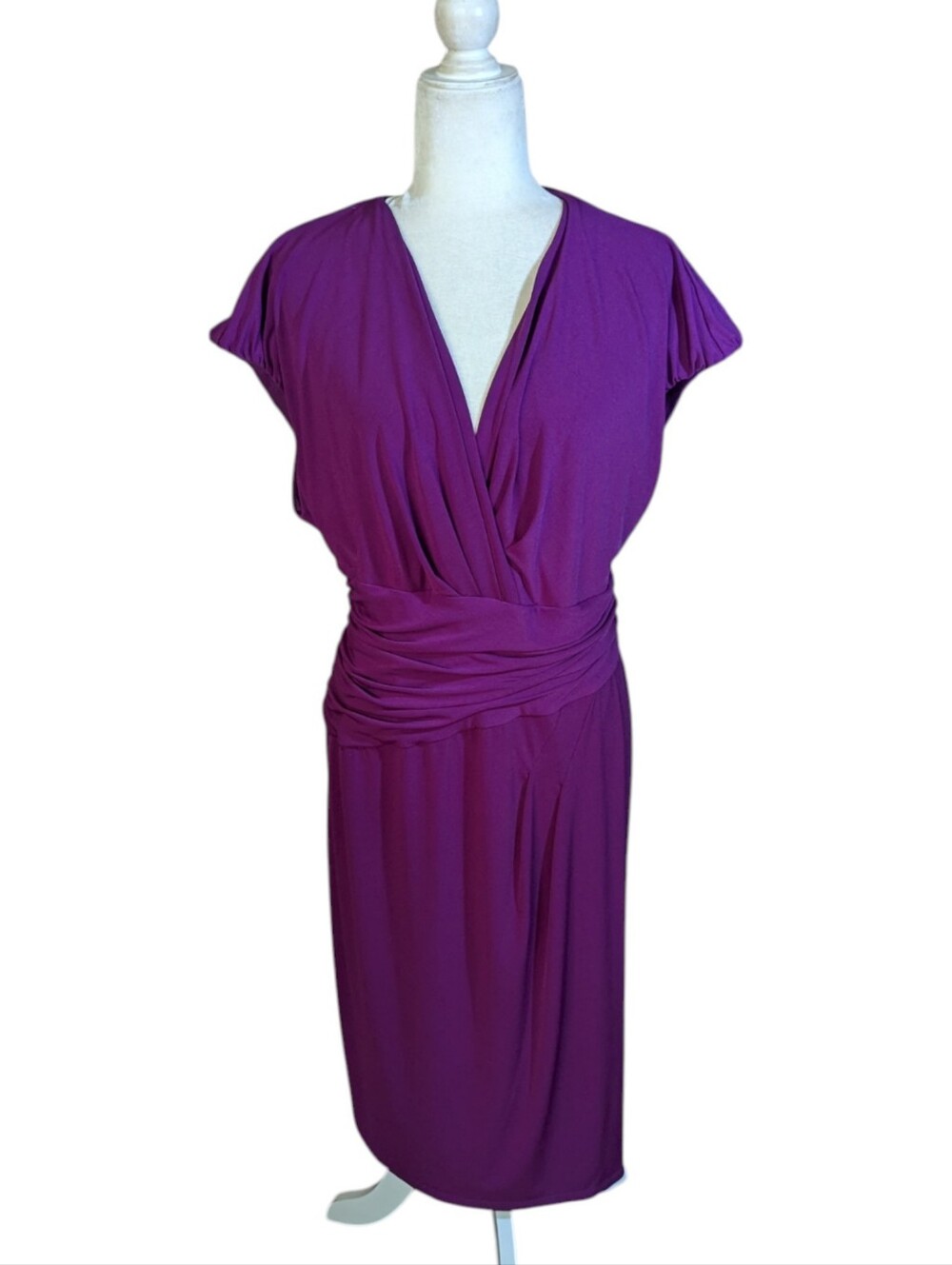 Suzi Chin Cabernet Wine 2Purple Faux-Wrap V Neck Knit Midi Dress Sz 16W